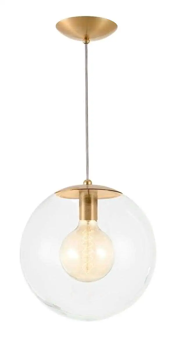 Pendente Bola de Vidro Cristal 20cm e Metal Dourado 2784 1