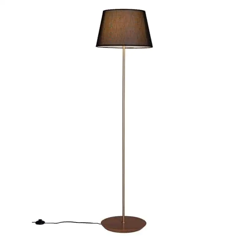 Luminária de Chão Metal Base Madeira Cupula Preta Slim 3042 1