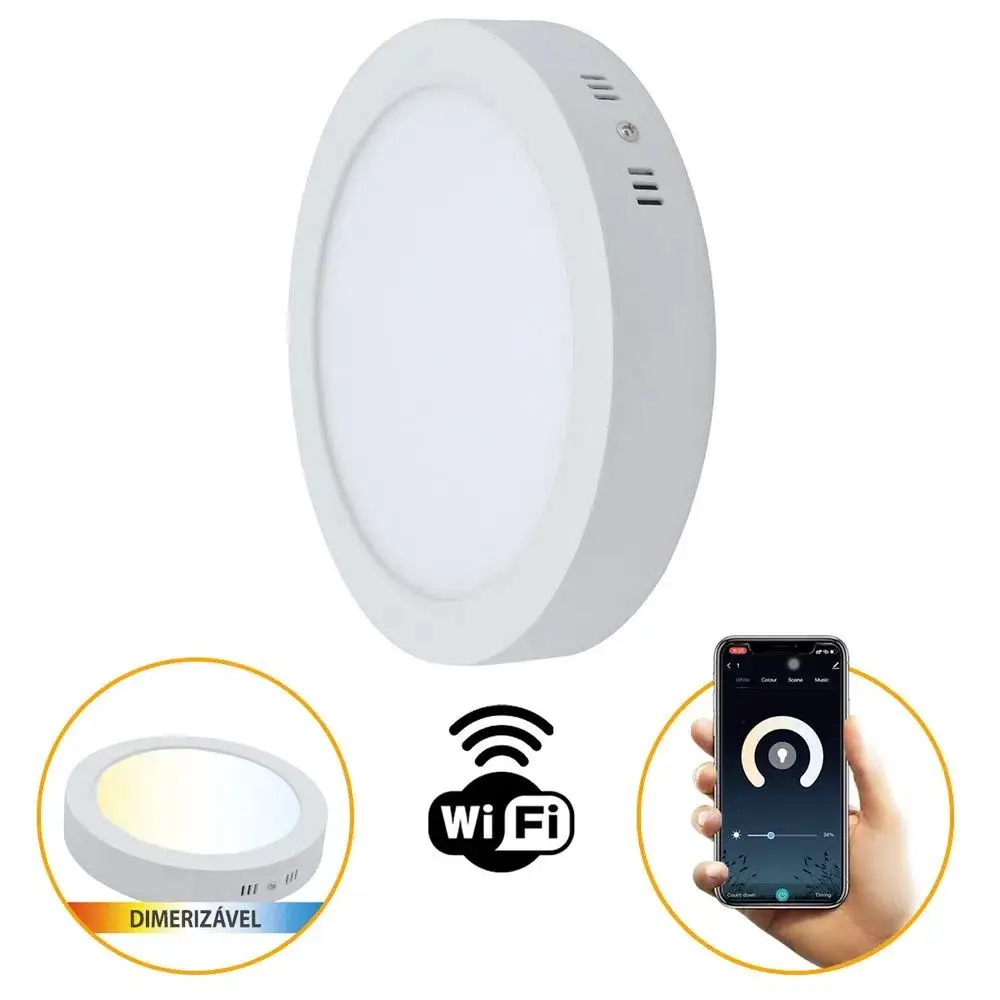 Painel Led Redondo Smart Sobrepor 24W Wi-fi IP20 9856 Gaya