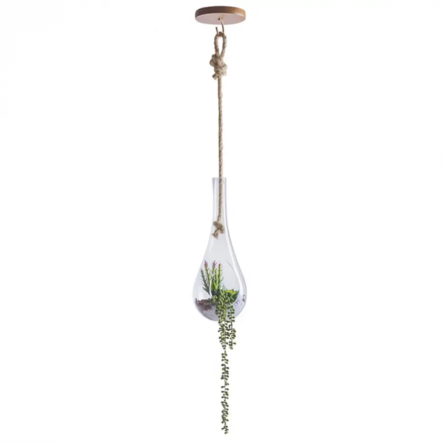 Pendente Gota Terrario em Vidro e Corda 50cm 2863 Madelustre