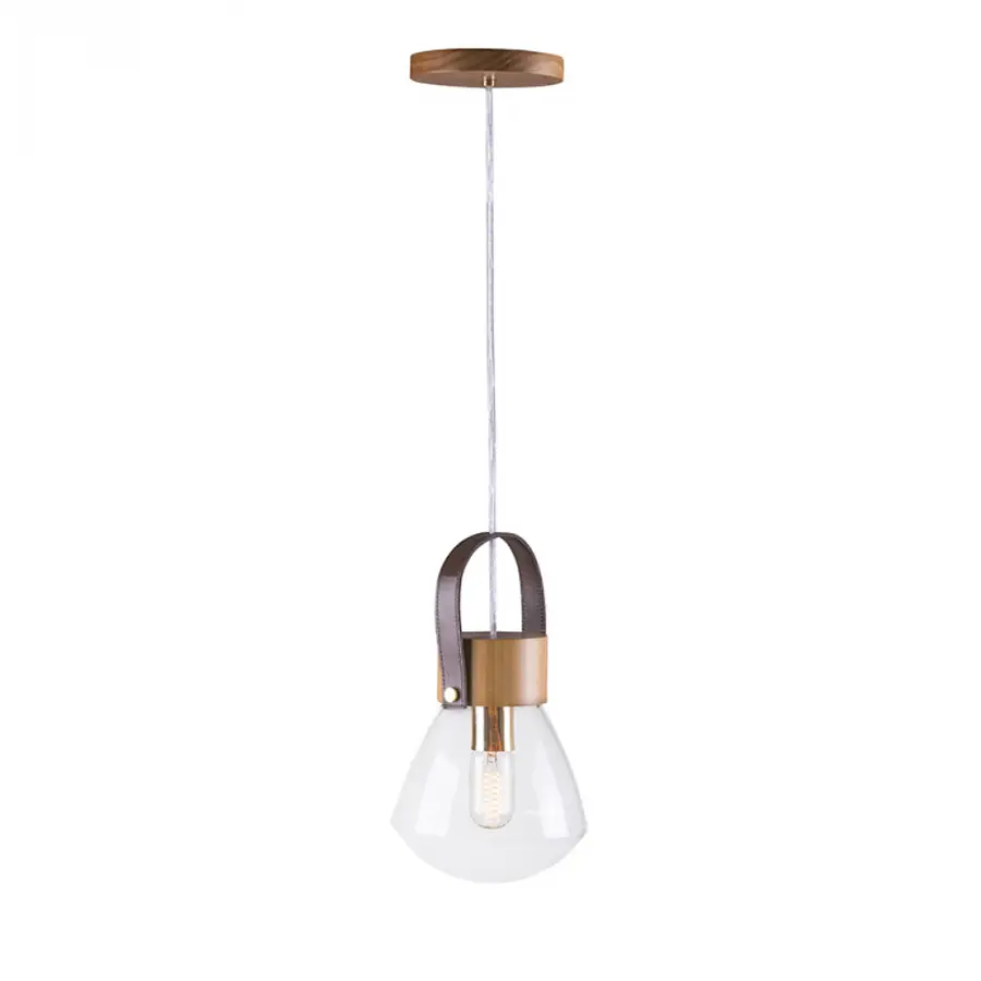 Pendente Lampadari Cupula Vidro Madeira 19cm 2834 Madelustre