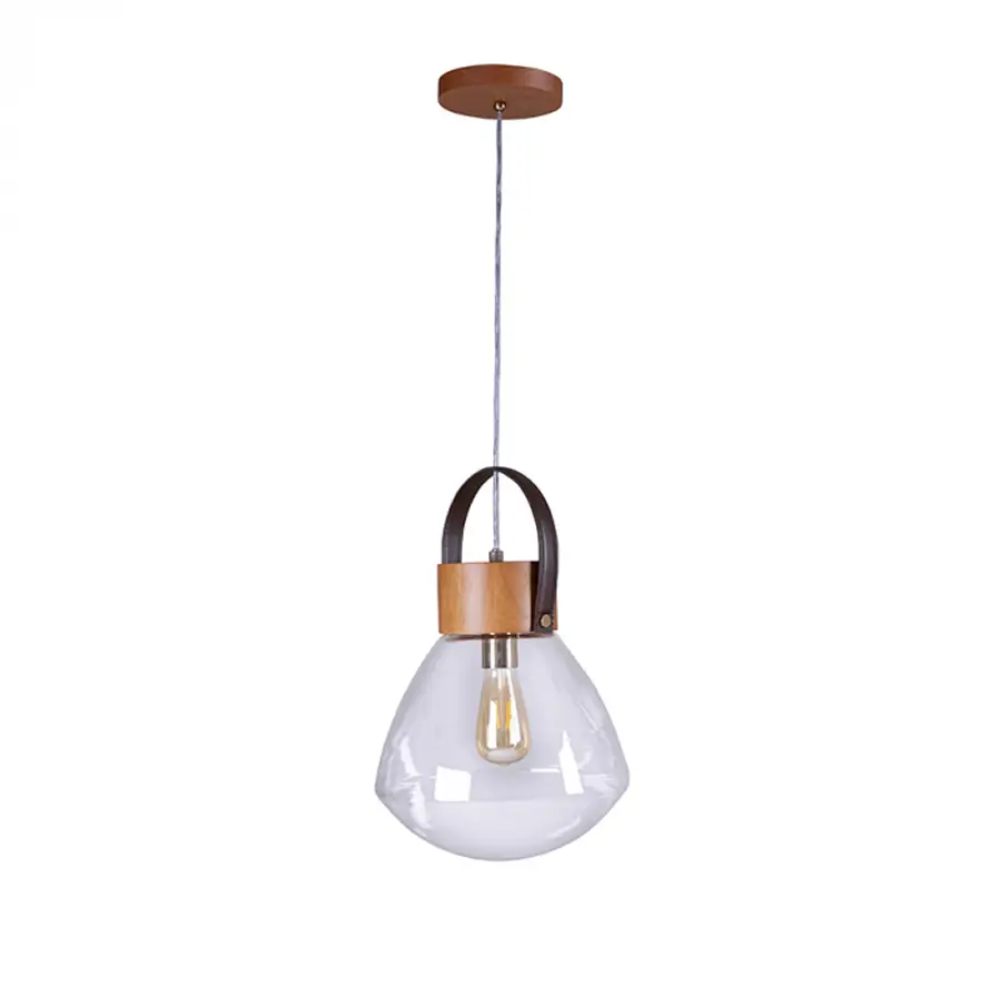 Pendente Lampadari Cupula Vidro Madeira 29cm 2835 Madelustre