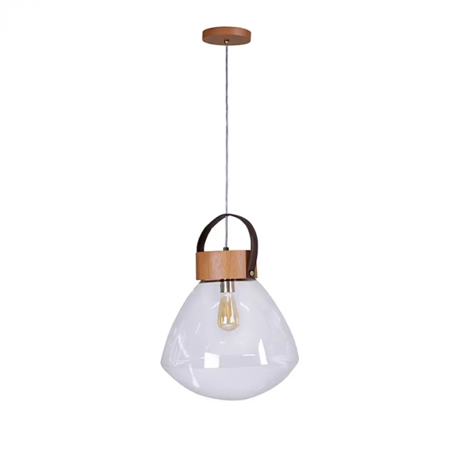 Pendente Lampadari Cupula Vidro Madeira 39cm 2836 Madelustre