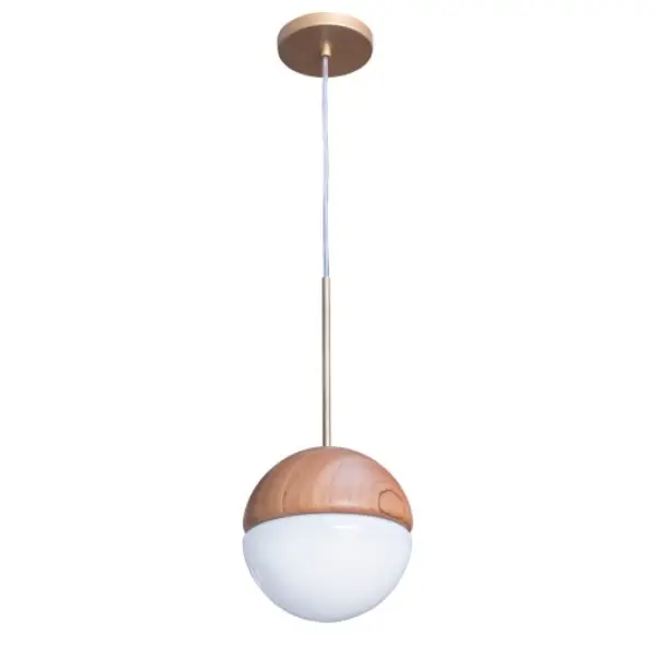 Pendente Sintonia Madeira Cupula Vidro 20cm 3224 Madelustre